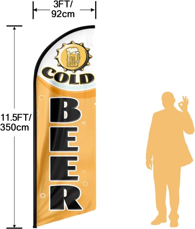 Cold Beer Flag - 11FT Cold Beer Advertising Swooper Flag Fit 15FT Flagpole(Flagpole Not Included 4.3)