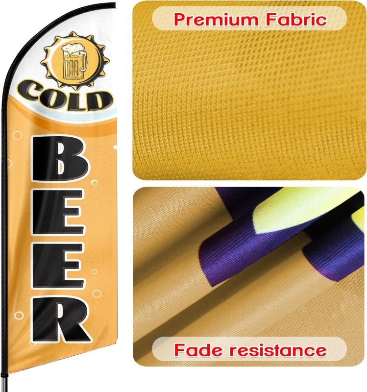 Cold Beer Flag - 11FT Cold Beer Advertising Swooper Flag Fit 15FT Flagpole(Flagpole Not Included 4.3)