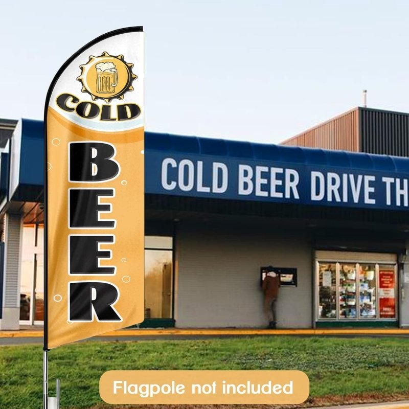 Cold Beer Flag - 11FT Cold Beer Advertising Swooper Flag Fit 15FT Flagpole(Flagpole Not Included 4.3)