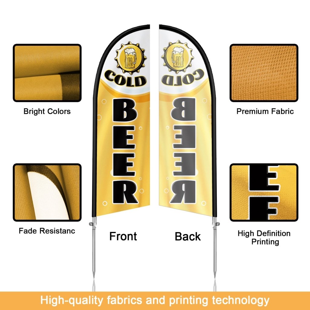 Cold Beer Flag - 8FT Cold Beer Banner Feather Flag with Stainless Steel Pole Kit(2m flag set)