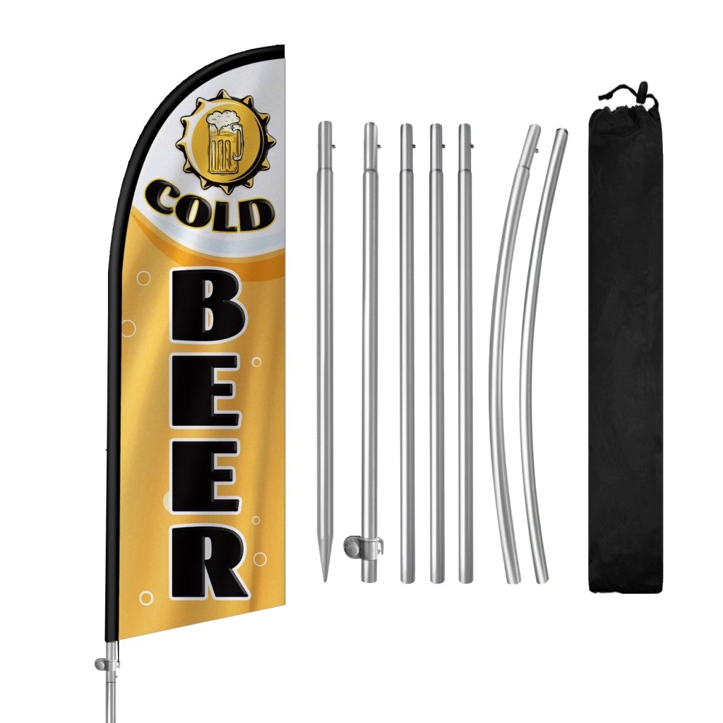 Cold Beer Flag - 8FT Cold Beer Banner Feather Flag with Stainless Steel Pole Kit(2m flag set)