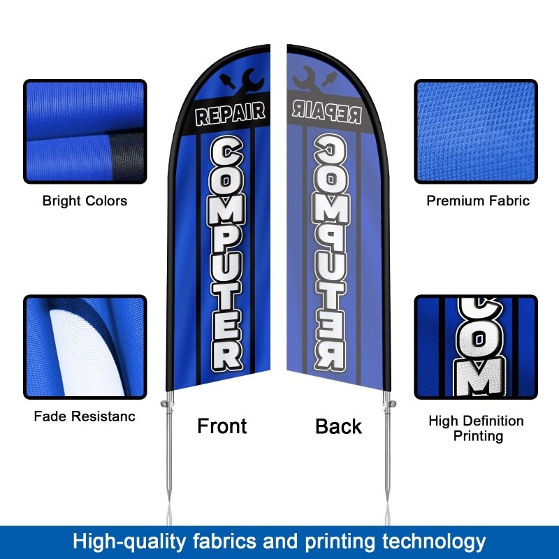 Computer Repair Sign - 8FT Computer Repair 01 Banner Feather Flag with Stainless Steel Pole Kit(2m flag set)