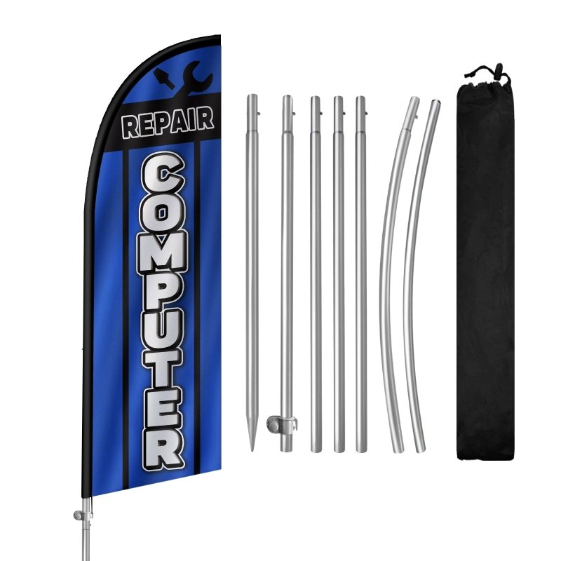 Computer Repair Sign - 8FT Computer Repair 01 Banner Feather Flag with Stainless Steel Pole Kit(2m flag set)