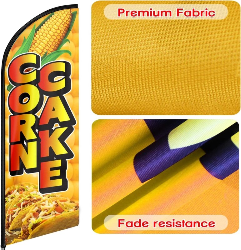 Corn Cake Themed Feather Flag, 11FT Corn Cake Advertising Swooper Flag Fit 15FT Flagpole(Flagpole Not Included 4.3)