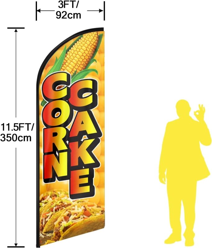 Corn Cake Themed Feather Flag, 11FT Corn Cake Advertising Swooper Flag Fit 15FT Flagpole(Flagpole Not Included 4.3)