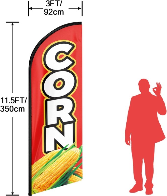 Corn Flag - 11FT Corn Advertising Swooper Feather Flag Fit 15FT Flagpole(Flagpole Not Included 4.3)