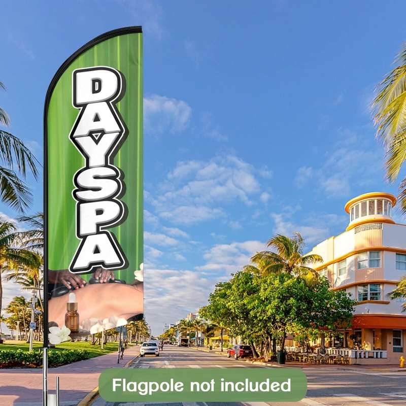 Day Spa Signs - 11FT Day Spa Advertising Swooper Flag Fit 15FT Flagpole(Flagpole Not Included 4.3)