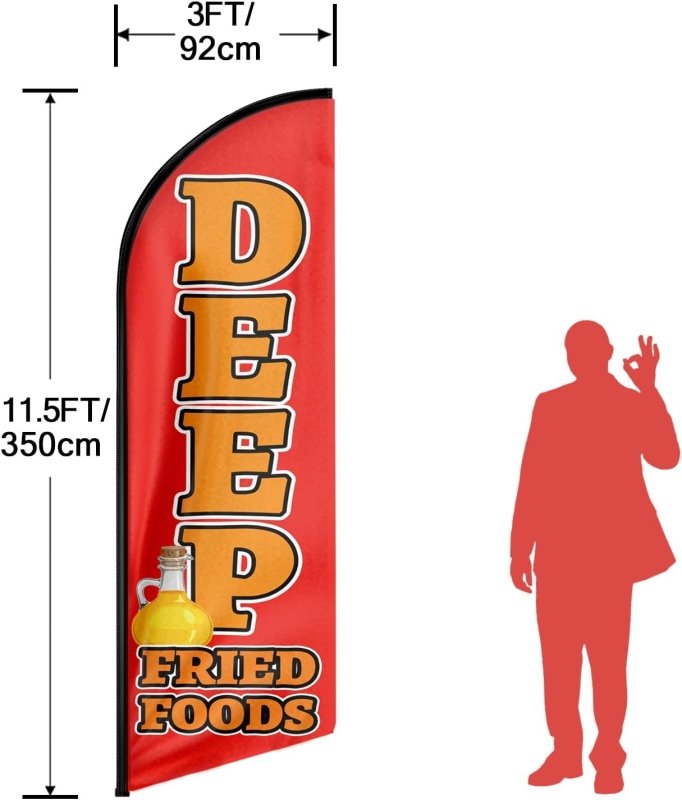 Deep Fried Foods Themed Feather Flag, 11FT Deep Fried Foods Advertising Swooper Flag Fit 15FT Flagpole(Flagpole Not Included 4.3)