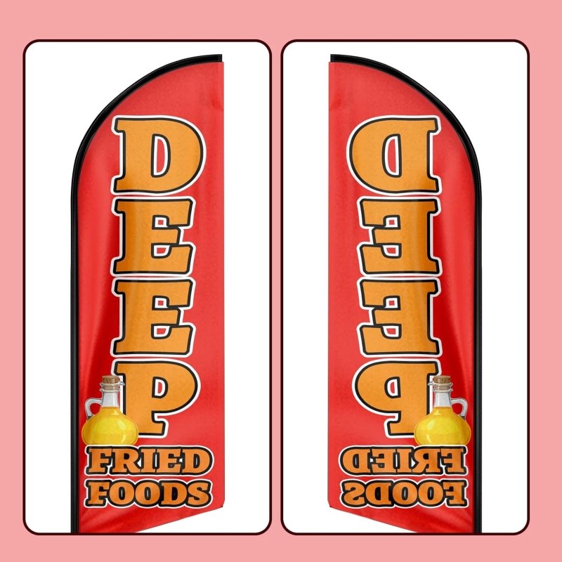 Deep Fried Foods Themed Feather Flag, 11FT Deep Fried Foods Advertising Swooper Flag Fit 15FT Flagpole(Flagpole Not Included 4.3)