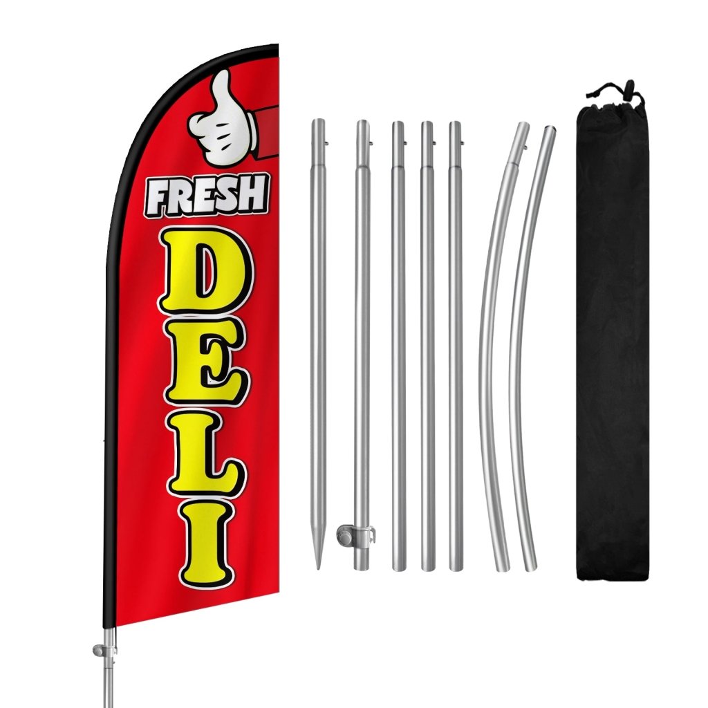 Deli Flag - 8FT Fresh Deli Banner Feather Flag with Stainless Steel Pole Kit(2m flag set)