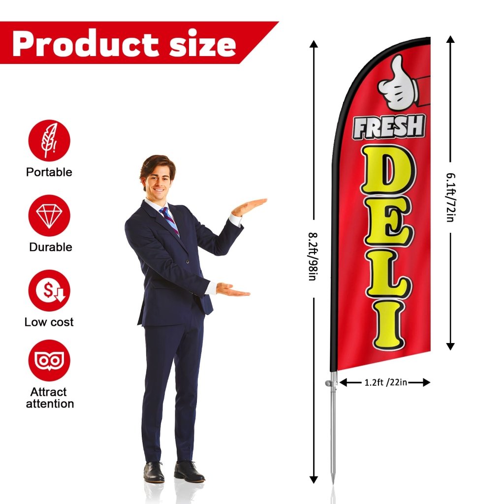 Deli Flag - 8FT Fresh Deli Banner Feather Flag with Stainless Steel Pole Kit(2m flag set)