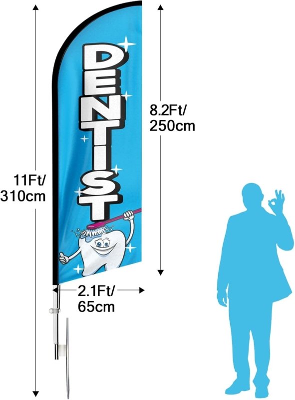 Dentist sign - 11FT Dentist Flag with Aluminium Alloy Pole Kit, Steel Ground Stake(3.4m)