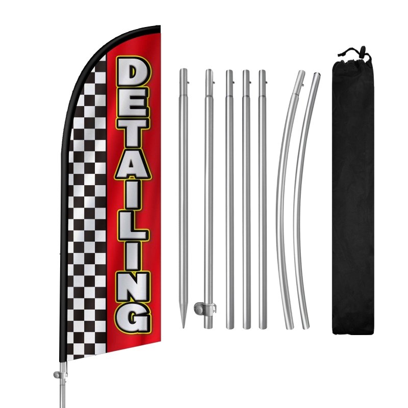 Detailing Signs - 8FT Detailing Banner Feather Flag with Stainless Steel Pole Kit(2m flag set)