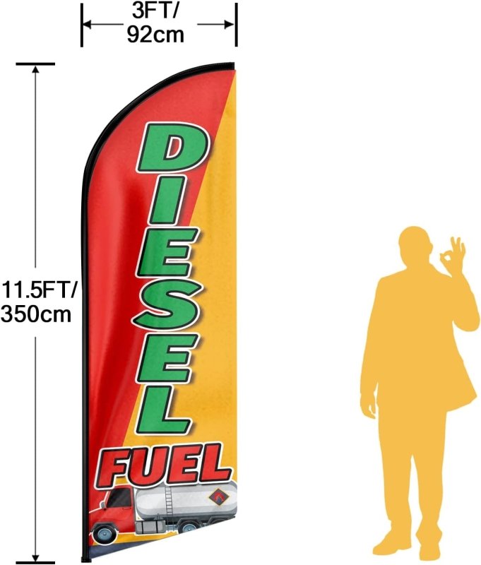 Diesel Fuel Flag - 11FT Diesel Fuel Advertising Swooper Feather Flag Fit 15FT Flagpole(Flagpole Not Included 4.3)