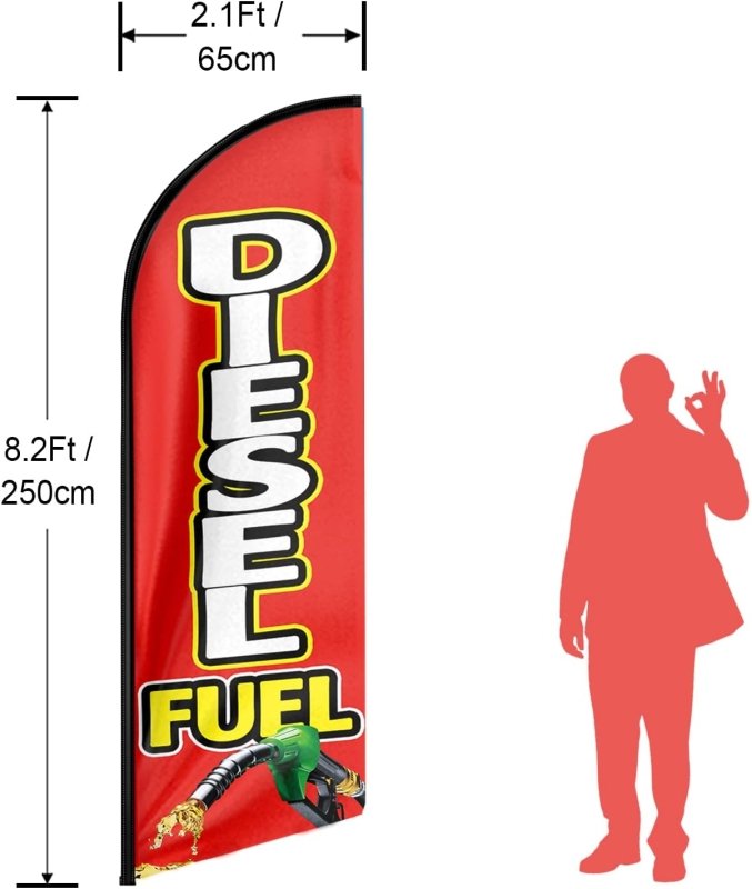 Diesel Fuel Sign - 8FT Diesel Fuel Advertising Swooper Flag(Flagpole Not Included 3.4)