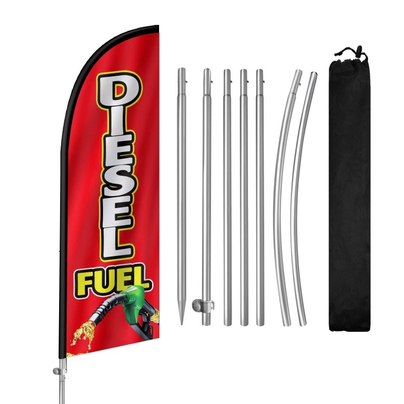 Diesel Fuel Sign - 8FT Diesel Fuel Banner Feather Flag with Stainless Steel Pole Kit(2m flag set)