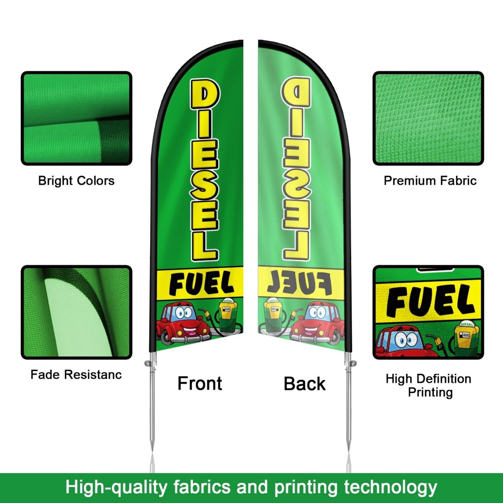 Diesel Fuel Sign - 8FT Diesel Fuel Feather Flag with Stainless Steel Pole Kit(2m flag set)