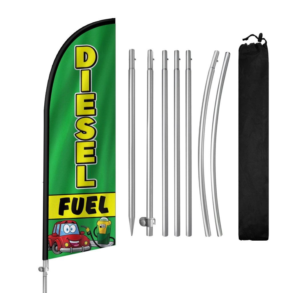 Diesel Fuel Sign - 8FT Diesel Fuel Feather Flag with Stainless Steel Pole Kit(2m flag set)