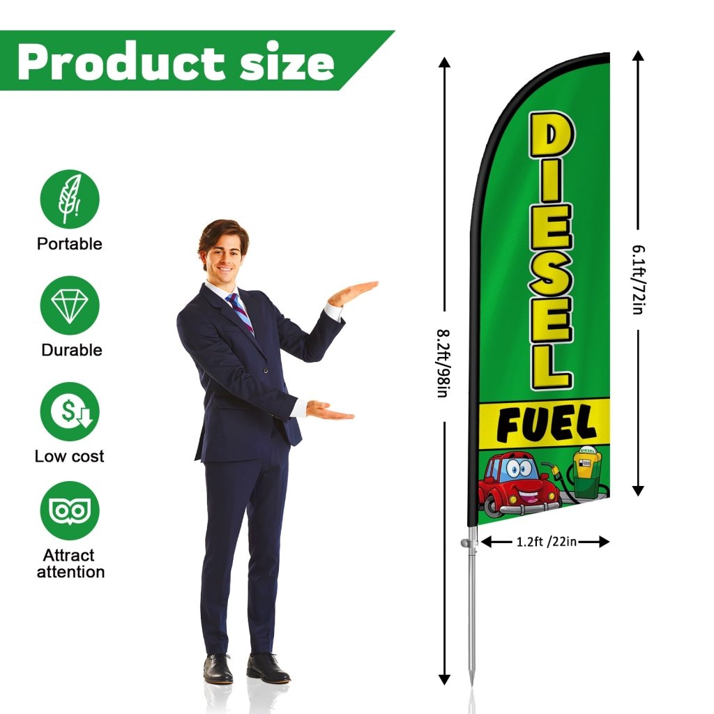 Diesel Fuel Sign - 8FT Diesel Fuel Feather Flag with Stainless Steel Pole Kit(2m flag set)