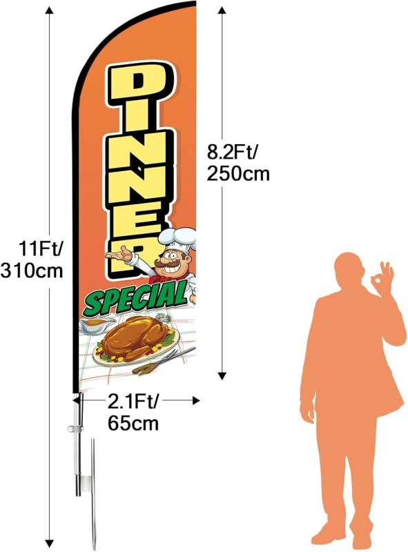 Dinner Special Sign - 11FT Dinner Special Flag with Flag Pole Kit, Ground Stake(3.4m)