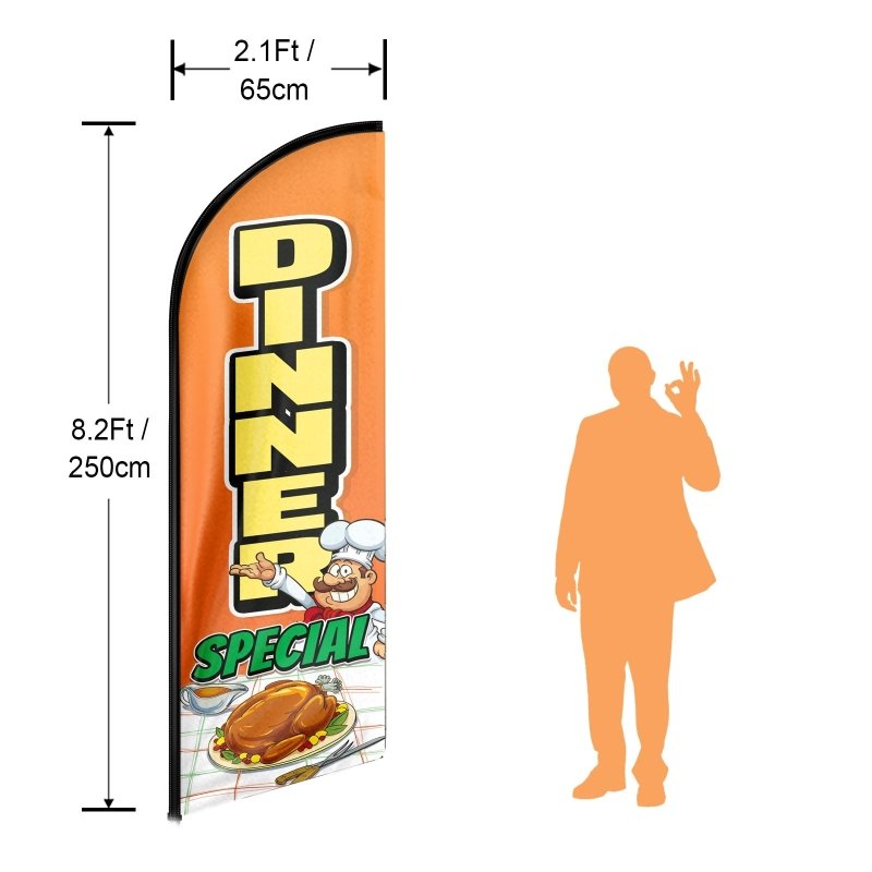 Dinner Special Sign - 8FT Dinner Special Advertising Swooper Flag (Flagpole Not Included 3.4)