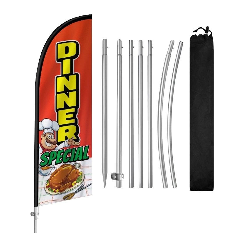 Dinner Special Sign - 8FT Dinner Special Banner Feather Flag with Stainless Steel Pole Kit(2m flag set)