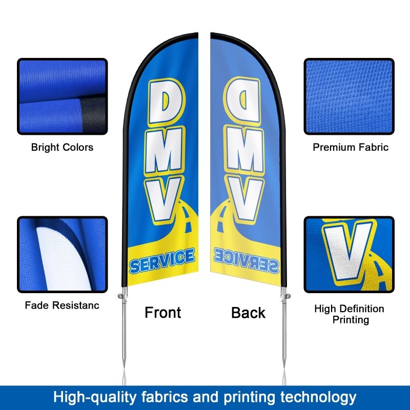 Dmv Flag - 8FT Dmv Service Banner Feather Flag with Stainless Steel Pole Kit(2m flag set)