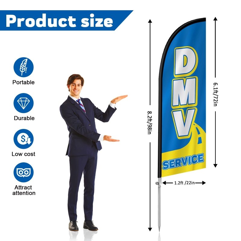 Dmv Flag - 8FT Dmv Service Banner Feather Flag with Stainless Steel Pole Kit(2m flag set)