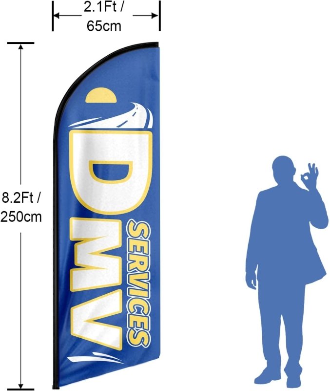 Dmv Flag - 8FT Dmv Services Advertising Swooper Flag(Flagpole Not Included 3.4)