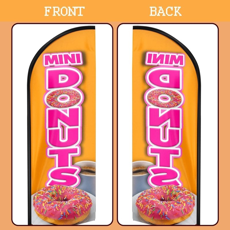 Donut Sign - 11 FT Mini Donuts Orange Signs Featehr Flag and Pole Kit(3.4m)