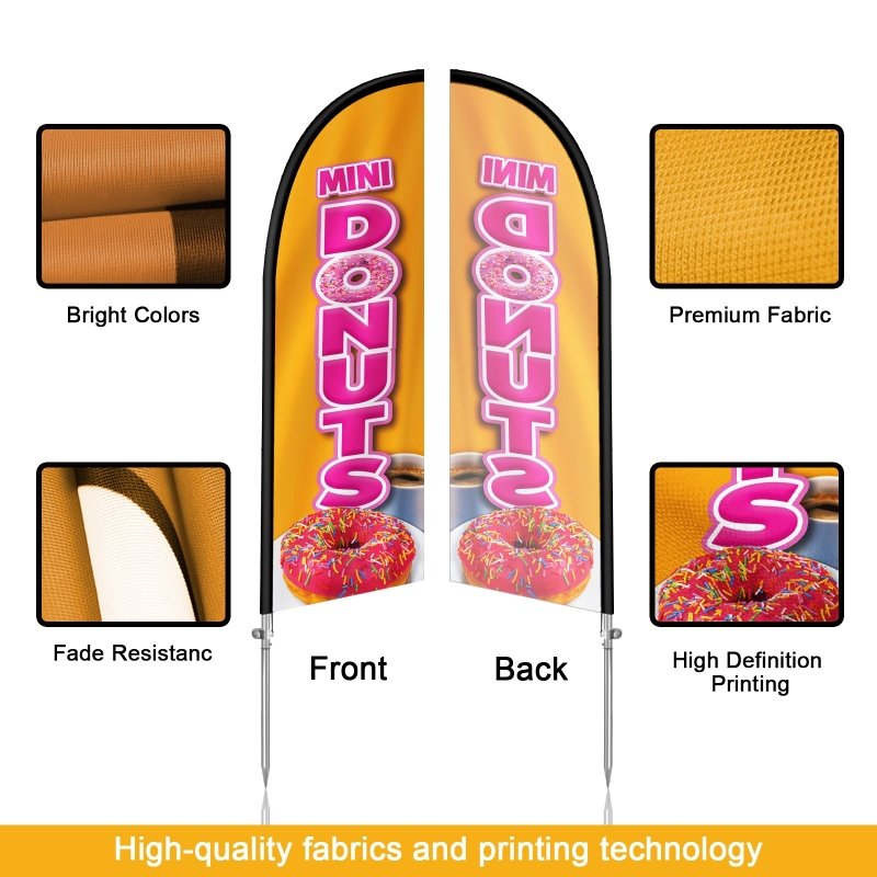 Donut Sign - 8FT Mini Donuts Orange Feather Flag with Stainless Steel Pole Kit(2m flag set)