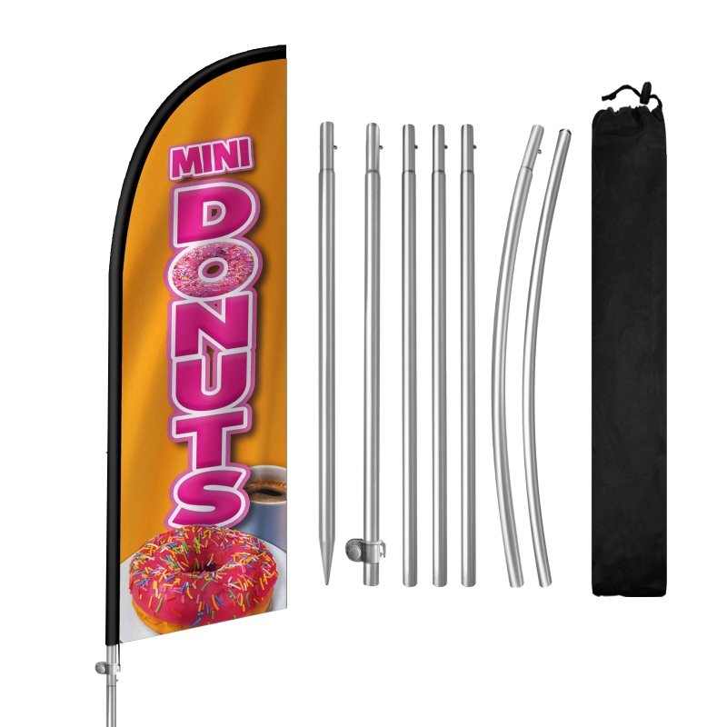 Donut Sign - 8FT Mini Donuts Orange Feather Flag with Stainless Steel Pole Kit(2m flag set)