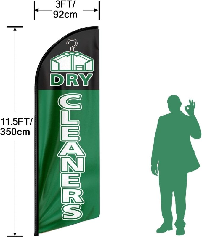 Dry Cleaners Themed Feather Flag, 11FT Dry Cleaners Advertising Swooper Flag Fit 15FT Flagpole(Flagpole Not Included 4.3)