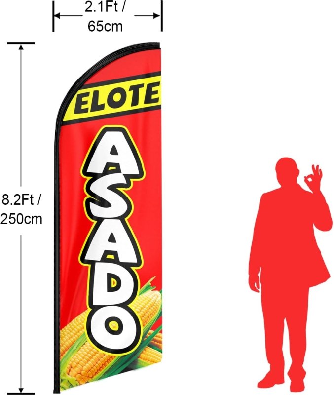 Elote Asado Themed Feather Flag, 8FT Elote Asado Advertising Swooper Flag(Flagpole Not Included 3.4)