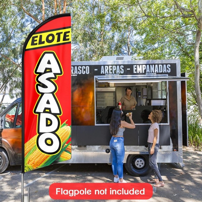 Elote Asado Themed Feather Flag, 8FT Elote Asado Advertising Swooper Flag(Flagpole Not Included 3.4)