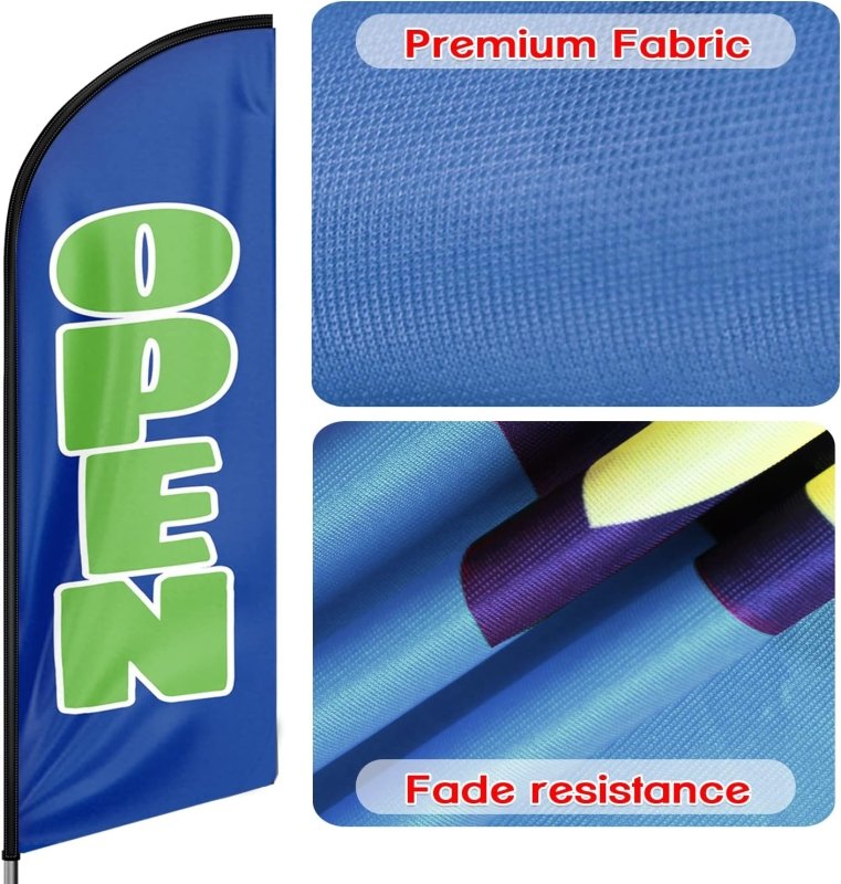 Feather Open Signs - 11FT Open Blue&Green Advertising Swooper Feather Flag Fit 15FT Flagpole(Flagpole Not Included 4.3)