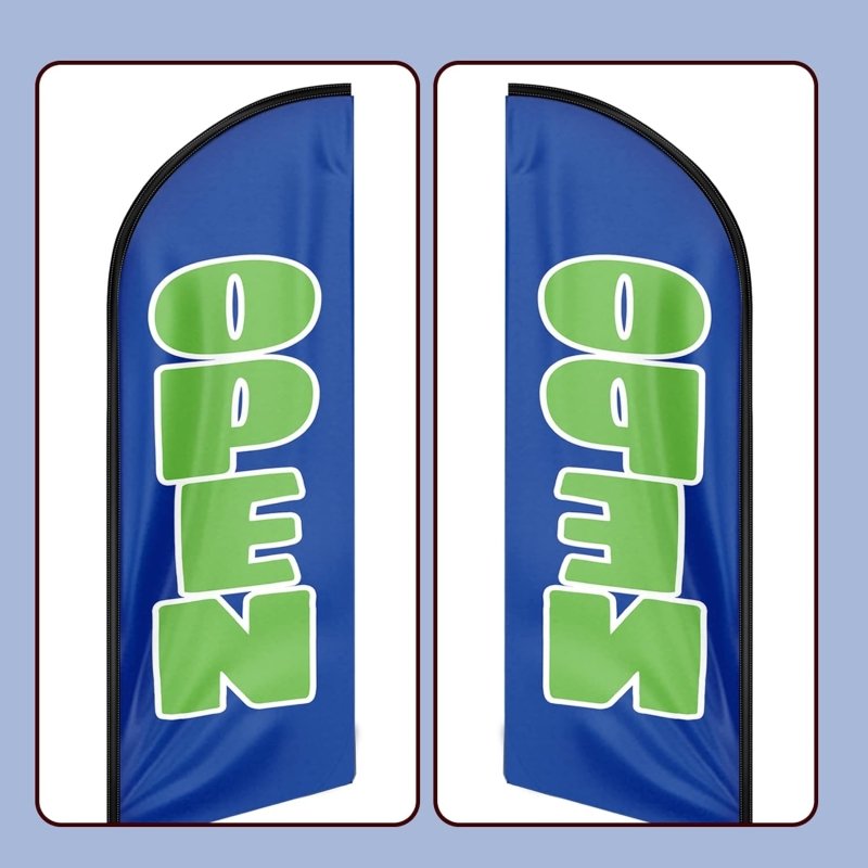 Feather Open Signs - 11FT Open Blue&Green Advertising Swooper Feather Flag Fit 15FT Flagpole(Flagpole Not Included 4.3)