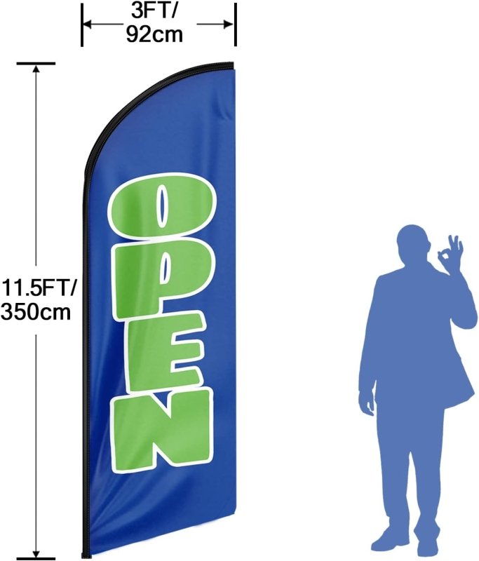 Feather Open Signs - 11FT Open Blue&Green Advertising Swooper Feather Flag Fit 15FT Flagpole(Flagpole Not Included 4.3)