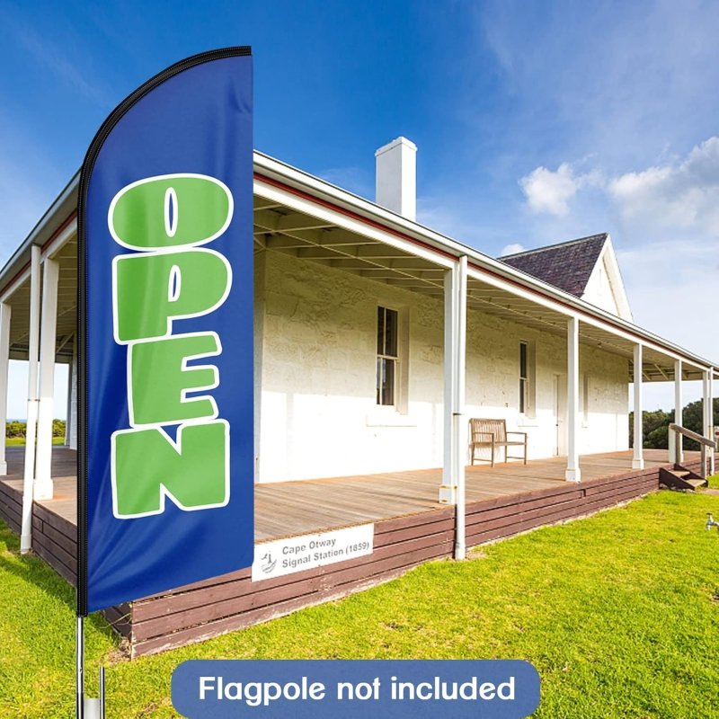 Feather Open Signs - 11FT Open Blue&Green Advertising Swooper Feather Flag Fit 15FT Flagpole(Flagpole Not Included 4.3)