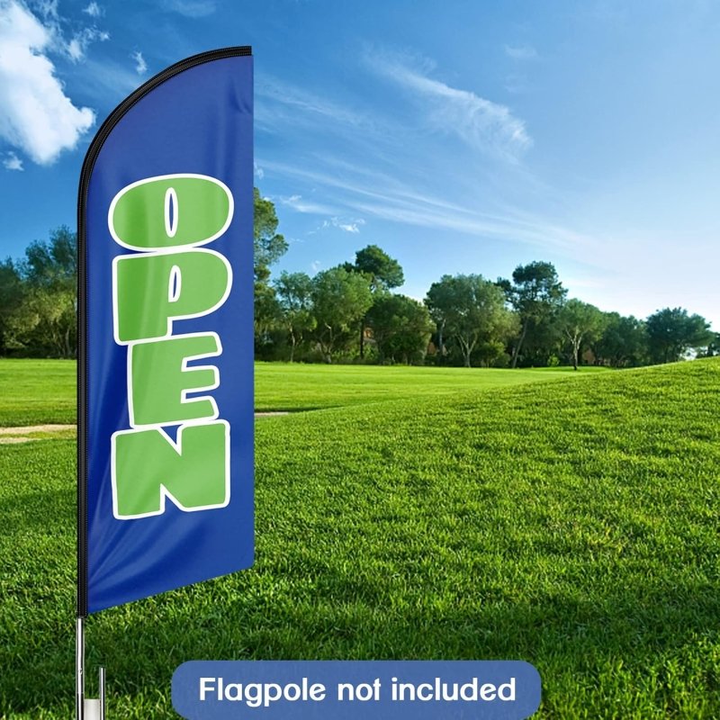 Feather Open Signs - 11FT Open Blue&Green Advertising Swooper Feather Flag Fit 15FT Flagpole(Flagpole Not Included 4.3)