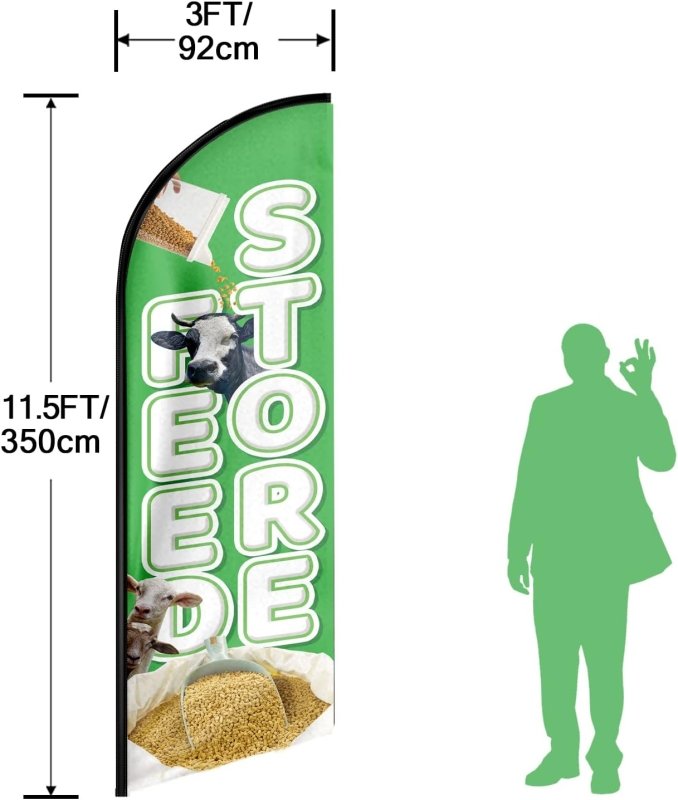 Feed Store Themed Feather Flag, 11FT Feed Store Advertising Swooper Flag Fit 15FT Flagpole(Flagpole Not Included 4.3)