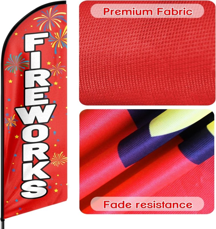 Fireworks Flag - 11FT Fireworks Advertising Swooper Feather Flag Fit 15FT Flagpole(Flagpole Not Included 4.3)