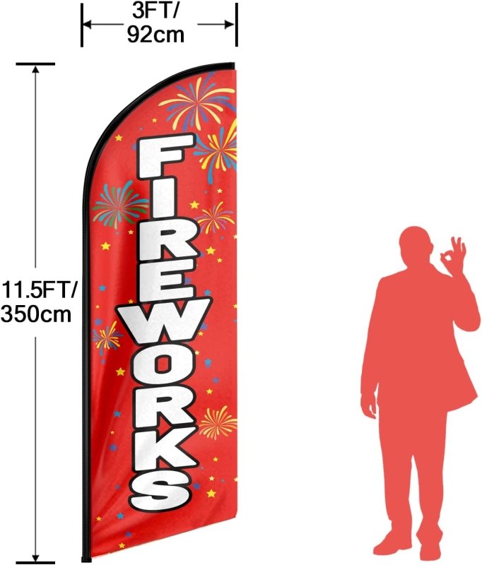 Fireworks Flag - 11FT Fireworks Advertising Swooper Feather Flag Fit 15FT Flagpole(Flagpole Not Included 4.3)