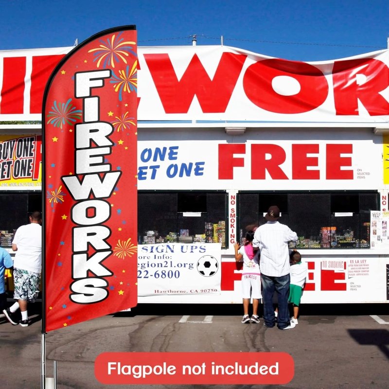 Fireworks Flag - 11FT Fireworks Advertising Swooper Feather Flag Fit 15FT Flagpole(Flagpole Not Included 4.3)