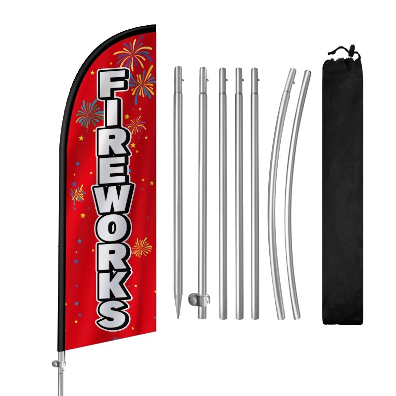 Fireworks Flag - 8FT Fireworks Banner Feather Flag with Stainless Steel Pole Kit(2m flag set)