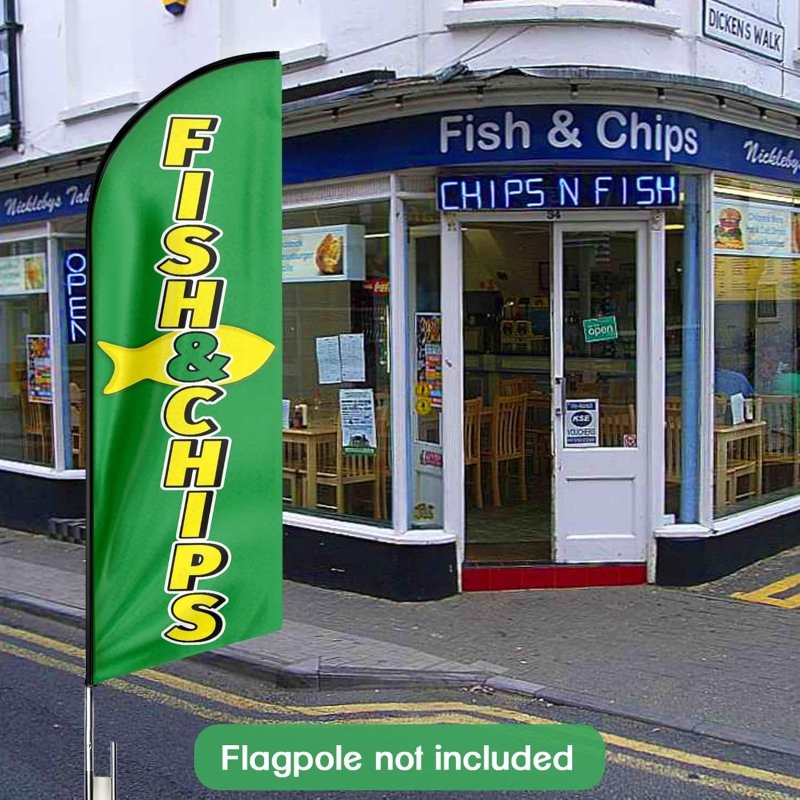 Fish And Chip Signs - 11FT Fish & Chips Advertising Swooper Feather Flag Fit 15FT Flagpole(Flagpole Not Included 4.3)