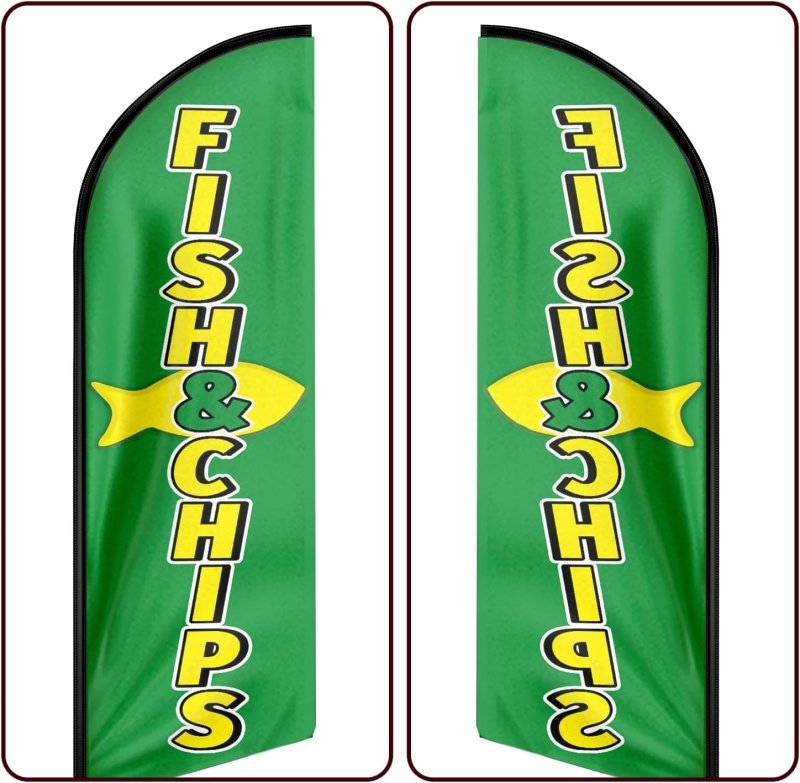 Fish And Chip Signs - 11FT Fish & Chips Advertising Swooper Feather Flag Fit 15FT Flagpole(Flagpole Not Included 4.3)