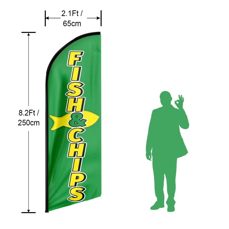 Fish and Chips Sign - 8FT Fish & Chips Advertising Swooper Flag (Flagpole Not Included 3.4)