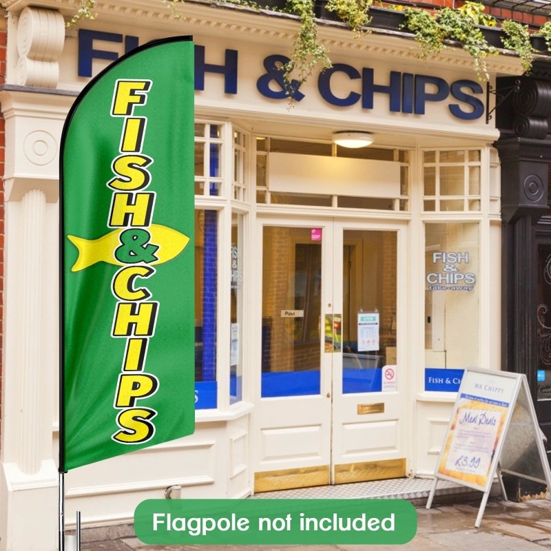 Fish and Chips Sign - 8FT Fish & Chips Advertising Swooper Flag (Flagpole Not Included 3.4)