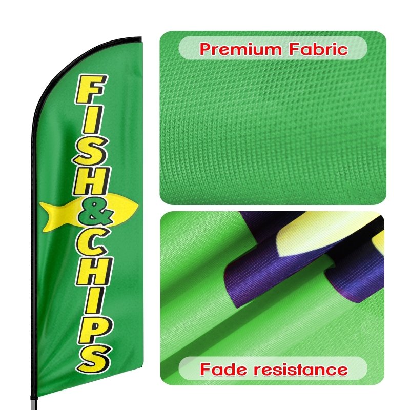 Fish and Chips Sign - 8FT Fish & Chips Advertising Swooper Flag (Flagpole Not Included 3.4)